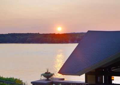 Boathouse lakefront sunset