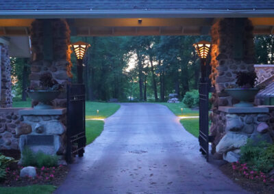 Entry under gatehouse roofline