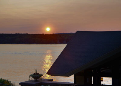 Boathouse lakefront sunset